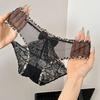Braguitas de Encaje con Estampado de Leopardo, Diseño Sexy Levanta Glúteos, Transparente de Encaje con Lazo de Campana Cruzado de Cintura Baja para Mujer