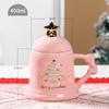 Caneca Cerâmica Árvore de Natal Simples, Presente de Natal para Meninas, Caneca com Tampa e Colher, Copo d'Água para Casal no Escritório, Criativo