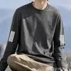 Camiseta de manga larga para hombre, adecuada para primavera y otoño, corte holgado, cuello redondo, capa interior fina, base elástica, versátil y moderna