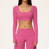 Top deportivo cepillado transfronterizo para mujer, corte ajustado, camiseta corta de yoga, ropa para deportes al aire libre, running y yoga 9599