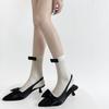 Calcetines Apilados de Rayas Verticales Estilo Ballet para Mujer Verano Delgados de Media Caña Transpirables Lazo Color Sólido Algodón Calcetines JK de Pantorrilla