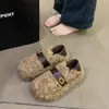Zapatos de algodón para hombre perezoso de un paso zapatos de tacón de invierno 2026 zapatos de pelo moda mujer dos usos terciopelo añadido hebilla de cuero tacón oculto
