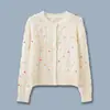 26 Nuevo Cárdigan de Punto de Lana con Cuentas de Colores Caramelo para Otoño e Invierno, Cuello Redondo, Manga Larga, Chaqueta de Punto para Mujer con Cuentas y Diamantes