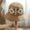 Elegante Chapéu de Palha Pequeno e Fresco Chapéu Feminino de Verão Flores Puro Feito à Mão Chapéu Tecido Quebra-Sol Chapéu de Pescador Estilo Ocidental Chapéu Vermelho da Internet