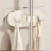 Soporte de pared para mopa con ventosa, estante de baño de pared sin taladro con ganchos, colgador fijo para mopa y escoba de baño para el hogar