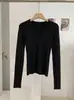 Top de punto KEKEZOON de corte ajustado con cuello en V, capa base versátil de color liso para otoño, elegante camisa de manga larga 9152
