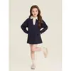 Traje para Niña Amybaby Primavera 2026 Estilo Nuevo Sencillo Falso Dos Piezas Cuello Camisero Sudadera de Retazos Falda de Línea A