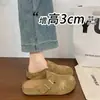 Sandálias femininas de camurça estilo Birkenstock com sola grossa para aumentar a altura, chinelos fechados de encaixe para o verão, novos