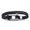 Moda europeia e americana pulseira de aço inoxidável com fecho de ferradura em forma de U nova pulseira de mão dupla camada de corda de Milão masculina transfronteiriça preta