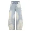 Jeans de Mezclilla Desgastada con Bordado de Estrella para Hombre Punk Retro Degradado Lavado Rasgado Sueltos Pierna Ancha Pantalones Largos Sentido del Diseño