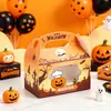 Bolsa de Halloween Personalizada Caja de Dulces Caja de Cartón Blanco Caja de Empaque para Hornear Patrón de Calabaza Murciélago Caja de Regalo para Fiesta