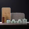 Conjunto de Chá de Viagem Simples de Cerâmica Preta para Exterior Cerâmico Portátil para Preparo de Chá Caixa de Presente Xícara de Chá Rápida Kung Fu com Impressão de Logo