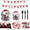 Nova Festa Temática de Halloween da Amazon com Tema de Mão Sangrenta Utensílios de Mesa Toalha de Mesa Descartável Prato de Papel Guardanapo de Papel Bandeirola de Puxar Copo de Papel