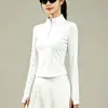 Camiseta de Manga Larga de Malla con Cuello Cruzado y Media Cremallera para Tenis y Fitness para Mujer Falda Deportiva Plisada de Cintura Alta Ropa de Golf y Fitness