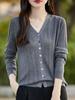 Suéter Feminino Gola V Vazado de Manga Longa Lã Penteada Gola V Estilo Ocidental Nicho Cardigan Curto Fino Casaco Top