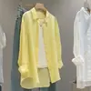 Elegante Camisa de Lino de Manga Larga para Mujer, Otoño Fina de Corte Holgado, Estilo Old Money, Blusa de Alta Gama con Protección Solar A5354