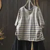 Camiseta de Manga Corta a Rayas de Bloques de Color Estilo Japonés para Mujer Verano 2026 Corte Holgado Casual Versátil Top Juvenil