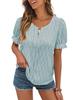 Transfronteiriço Europa e Estados Unidos Transfronteiriço Primavera e Verão 2025 Amazon Nova Camiseta Decote V Manga Bufante Jacquard Feminina Casual Solta Curta