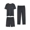 Pijama de Algodón Viscosa Marca para Hombre Verano Manga Corta Holgado Talla XXXXL Grande Ropa Exterior Cárdigan Conjunto de Tres Piezas RC