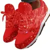 Sapatos Femininos de Outono Tamanho Grande Respiráveis 2025 Novos Sapatos com Strass Tênis Esportivos Casuais Femininos Salto Plataforma Feminino Lantejoulas de Exportação