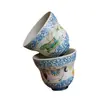 Xícara de Chá de Porcelana Azul e Branca com Esmalte Caramelo Vermelho Pedra de Fogo, Xícara de Chá Cerâmica Doméstica Pequena em Formato de Cabaça, Xícara Única para Conjunto de Chá Kung Fu