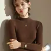 Suéter de Punto para Mujer con Cuello Alto Medio Estilo Minimalista de Lujo Ligero para Otoño e Invierno, Top Básico Ajustado para Superponer