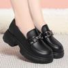 Mocasines de cuero suave con suela gruesa y tacón grueso para mujer, zapatos de trabajo de primavera y otoño, estilo británico, pequeños, sin cordones