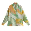 Comercio Exterior Amazon Estilo Europeo y Americano Moda para Mujer Nuevo Estampado de Costura Multicolor Holgada con Flecos Manga Larga Camisa de Moda