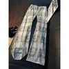 Calça de Xadrez com Padrão Escuro Tie-Dye Retrô Americana Masculina Outono Inverno Design de Nicho Calça de Pierna Reta Calça Casual Larga