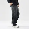 Novos jeans pretos de outono com barra curva para homens, corte solto, vibe high street americana, calças largas cool e casuais, estilosas