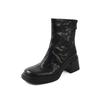 Botines Chelsea de piel de oveja texturizada básica, con textura y detalles a mano, para invierno 2024, con tacón alto grueso y punta redonda, de piel y holgados, para mujer