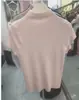 Camiseta de Manga Corta Ajustada Estilo Francés 2026 para Mujer, Diseño Nuevo, Capa Base, Top de Punto de Cuello Alto