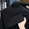 Suéter de lã 100% pura espessada lavável à máquina para homens, novo modelo outono e inverno, gola alta, suéter de lã masculino como camada base quente