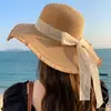 Chapéu de Sol Doce Fresco Estilo Coreano Chapéu de Verão Feminino Aba Larga Fita Chapéu para Exterior Aba Larga Chapéu de Sol Chapéu de Palha