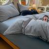 Juego de cuatro piezas de algodón simple estilo japonés, teñido en hilo, algodón lavado, juego de cama de tres piezas de algodón puro para dormitorio de estudiantes, transfronterizo