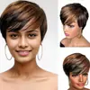 Pelucas Europeas y Americanas para Mujer, Modernas y Personalizadas, Cabello Corto Rizado Esponjoso en Degradado Marrón, Fabricantes de Tocados Listos para la Venta