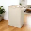 Cesto de Roupa Suja de Algodão e Linho para Casa, Cesto Grande para Roupas Sujas, Cesto de Armazenamento de Brinquedos com Alça de Madeira, Caixa de Armazenamento Dobrável para Banheiro