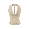 Camisola de Estilo Puro Deseo tipo Tencel con Cuello Alto y de Tirantes para Mujer, Diseñada con Cordón, Corte Ajustado, Sin Mangas, Espalda Descubierta