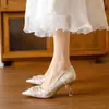 2026 Nuevos Zapatos de Boda de Encaje Punta Fina Tacón de Aguja Flor de Cristal Tacones Altos Zapatos de Novia Cómodos Zapatos de Tacón Bajo