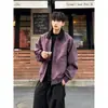 Jaqueta Tie-Dye Padrão Escuro Cinza High Street Americana Ombro Caído Toque de Luxo Roupa de Trabalho Primavera Gola Jaqueta de Couro Peça Externa Masculina