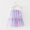 Nuevo Vestido de Elsa para Niñas 2024 Malla Tirantes de Tarta Falda Tirantes Vestido de Princesa Lazo Falda Pomposa
