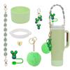 Juego de 7 piezas de taza decorativa con tapa de paja, juego de taza con cadena, serie de dibujos animados, llavero colgante, bola de peluche, colgante, temu