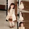 Vestido Nuevo para Niñas Primavera/Otoño 2026 Color Crema Cuello de Encaje Francés Mangas Abullonadas Longitud Media Vestido de Princesa Vestido Infantil