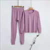 Conjunto de ropa interior térmica de algodón puro con cuello redondo para hombres de mediana edad y ancianos, ajuste ceñido, fino, elástico, top y pantalones de otoño, camiseta interior para mujer