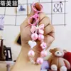 Llavero creativo de cuentas de color caramelo con forma de corazón para niña, con lazo de amor, llavero, bolso, colgante pequeño, venta al por mayor