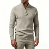 Suéter de Tricô Masculino com Meio Zíper 2026, Jacquard Vintage Cor Sólida Versátil Casual Pulôver