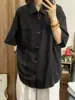 Camisa de Manga Curta com Botão de Nó de Bambu e Gola Lapela, Design de Marca da Moda de Verão, Elegante e de Caimento Solto, com Toque de Luxo