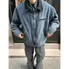 Chaqueta americana retro de Detroit transfronteriza, estilo workwear, versátil para primavera, color liso, lona, con cuello camisero y acabado lavado