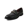 Mocasines de cuero lavado estilo británico con hebillas metálicas, colección otoño 2026, tacón de bloque bajo, puntera redonda, cuero genuino, zapatos de corte bajo de una pieza