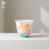 Taza de Té de Cerámica con Flor de Hibisco y Mariposa Pintada a Mano Pequeño Juego de Té Kung Fu Taza de Té para el Hogar Taza Individual Delgada